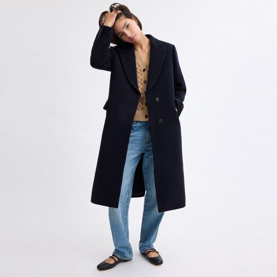 Abrigo COACH Oversized Wool Mujer Azul Marino | KYDV-79842