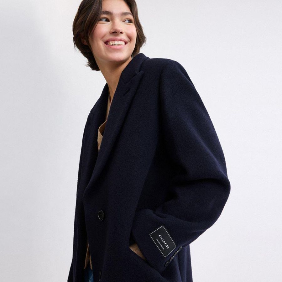 Abrigo COACH Oversized Wool Mujer Azul Marino | KYDV-79842