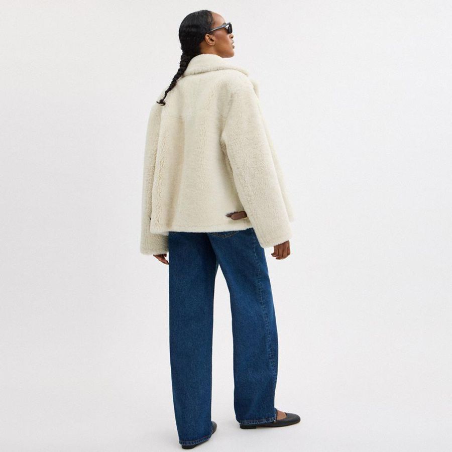 Abrigo COACH Shearling Cardi Mujer Blancos | DUOV-38795