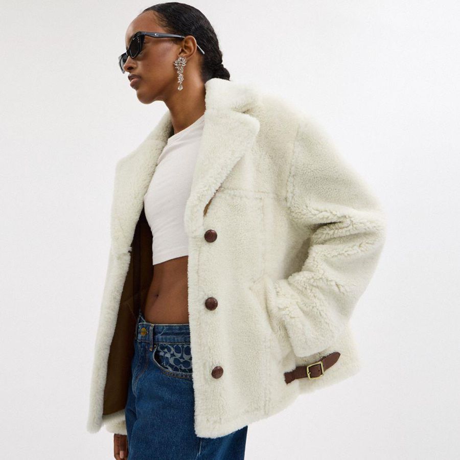 Abrigo COACH Shearling Cardi Mujer Blancos | DUOV-38795