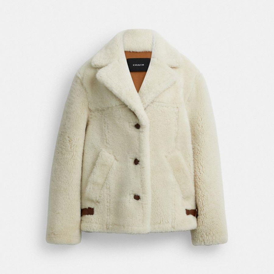 Abrigo COACH Shearling Cardi Mujer Blancos | DUOV-38795