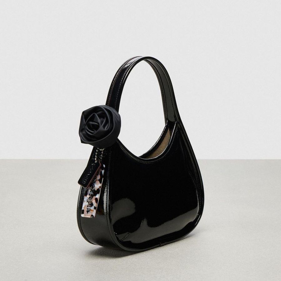 Bolso Hobo COACH Ergo In Crinkle Patent Coachtopia Leather With Rosette Mujer Negros | PAJZ-24137