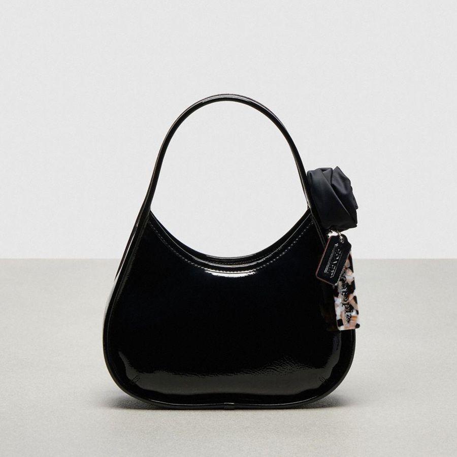 Bolso Hobo COACH Ergo In Crinkle Patent Coachtopia Leather With Rosette Mujer Negros | PAJZ-24137