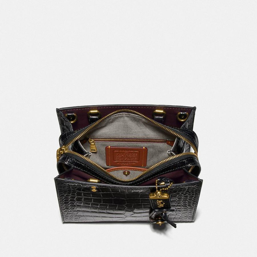 Bolso Tote COACH Rogue 25 In Alligator Mujer Negros | ZYLQ-19867