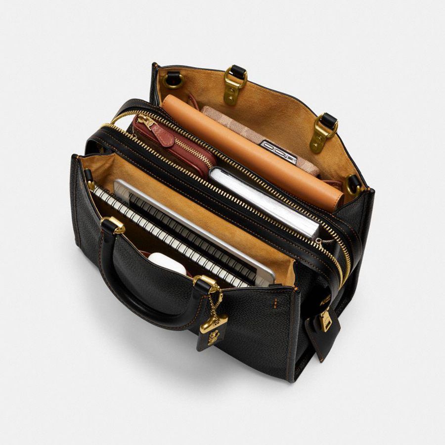 Bolso Tote COACH Rogue In Regenerative Leather Mujer Negros | XRJI-43657