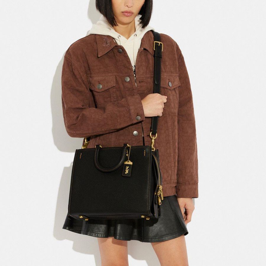 Bolso Tote COACH Rogue In Regenerative Leather Mujer Negros | XRJI-43657