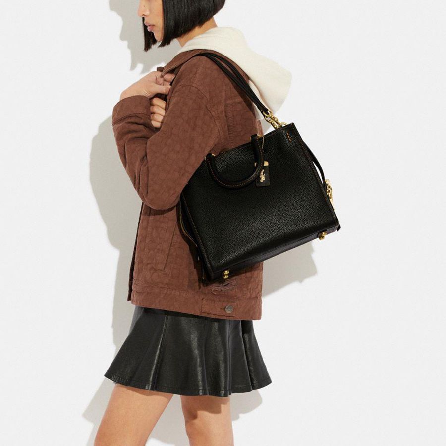 Bolso Tote COACH Rogue In Regenerative Leather Mujer Negros | XRJI-43657