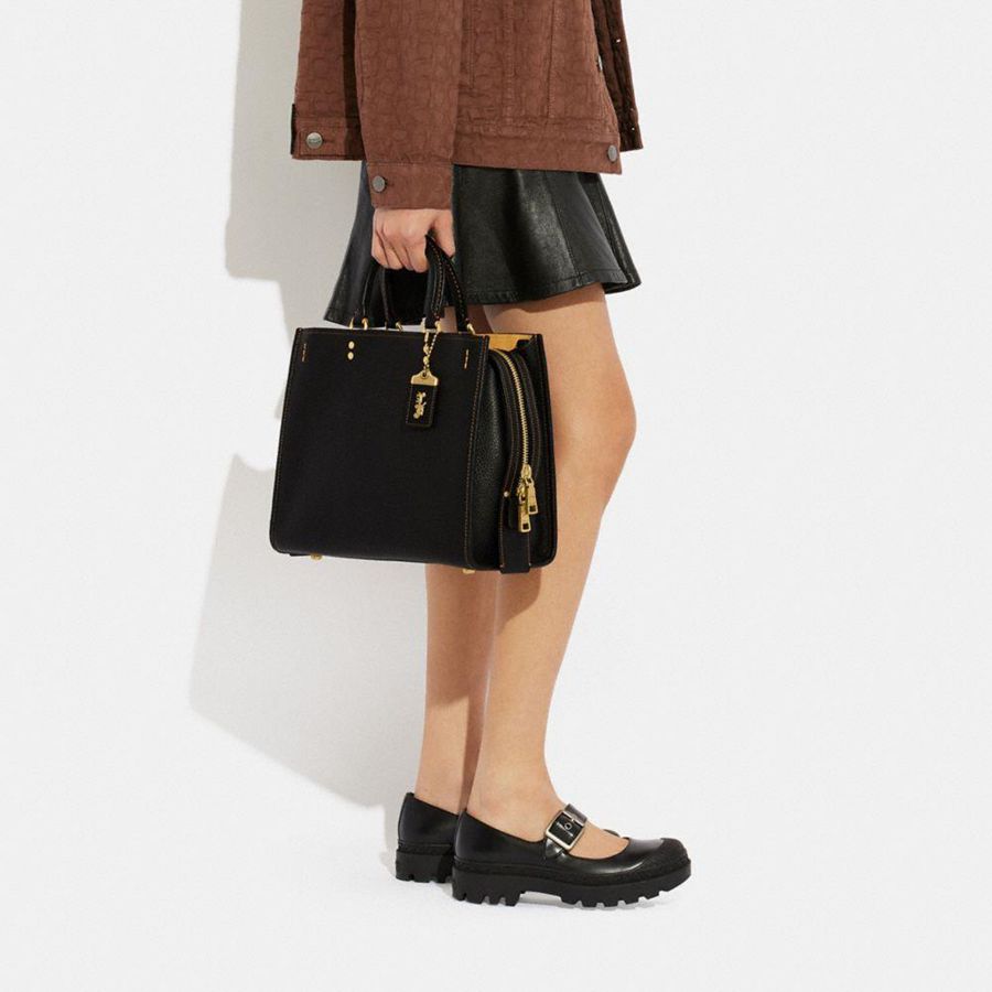 Bolso Tote COACH Rogue In Regenerative Leather Mujer Negros | XRJI-43657