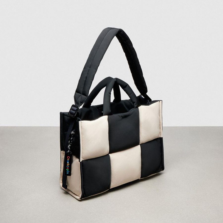 Bolso Tote COACH Topia Loop Tote In Recycled Polyester With Checkerboard Quilting Mujer Negros | AMGF-82543