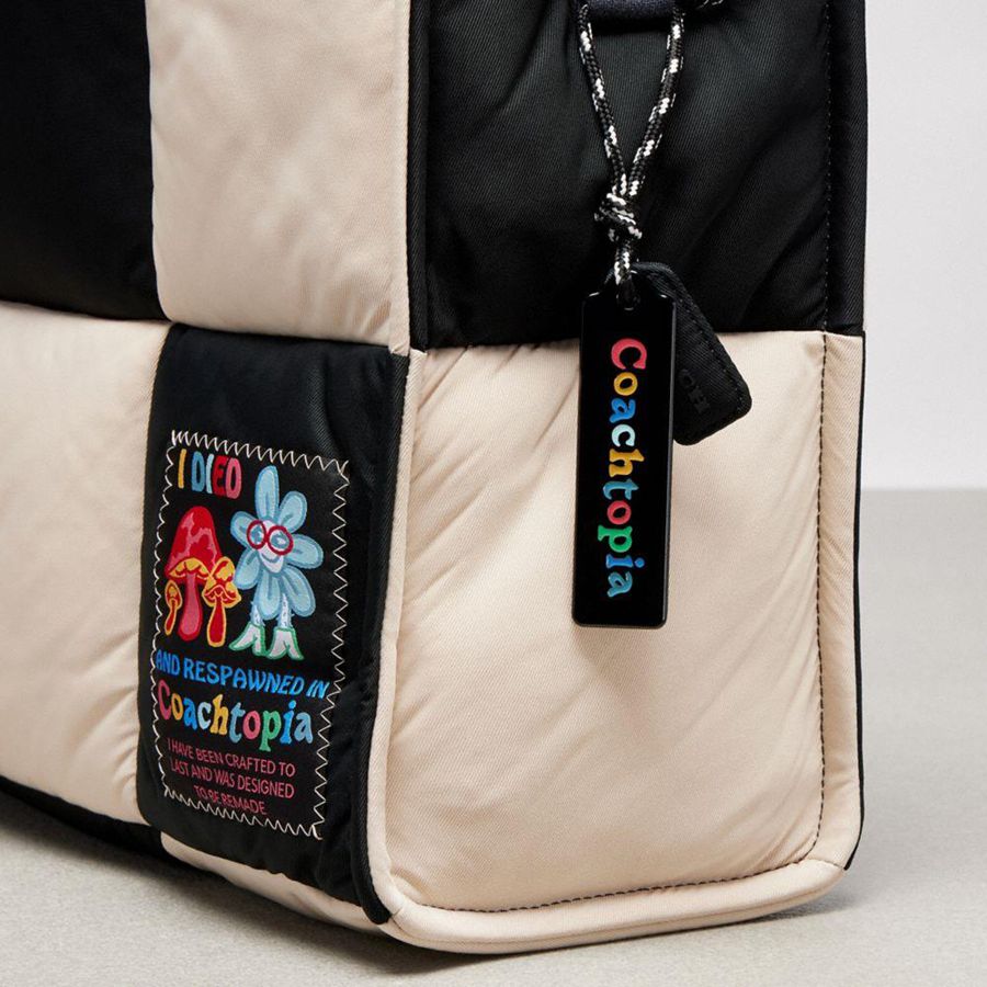 Bolso Tote COACH Topia Loop Tote In Recycled Polyester With Checkerboard Quilting Mujer Negros | AMGF-82543