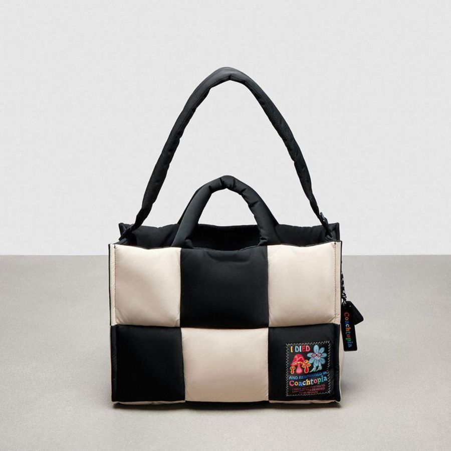 Bolso Tote COACH Topia Loop Tote In Recycled Polyester With Checkerboard Quilting Mujer Negros | AMGF-82543