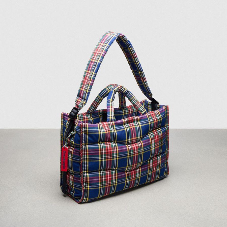 Bolso Tote COACH Topia Loop Tote With Plaid Quilting Mujer Azules | XWVZ-83692