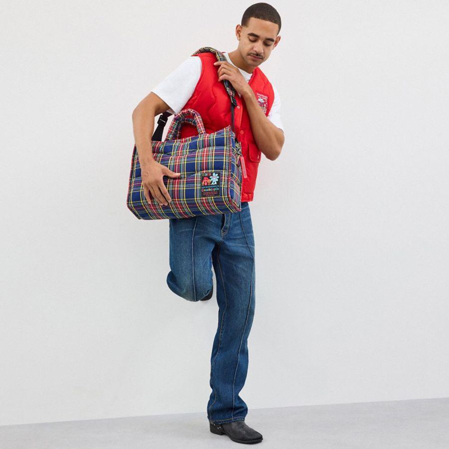 Bolso Tote COACH Topia Loop Tote With Plaid Quilting Mujer Azules | XWVZ-83692