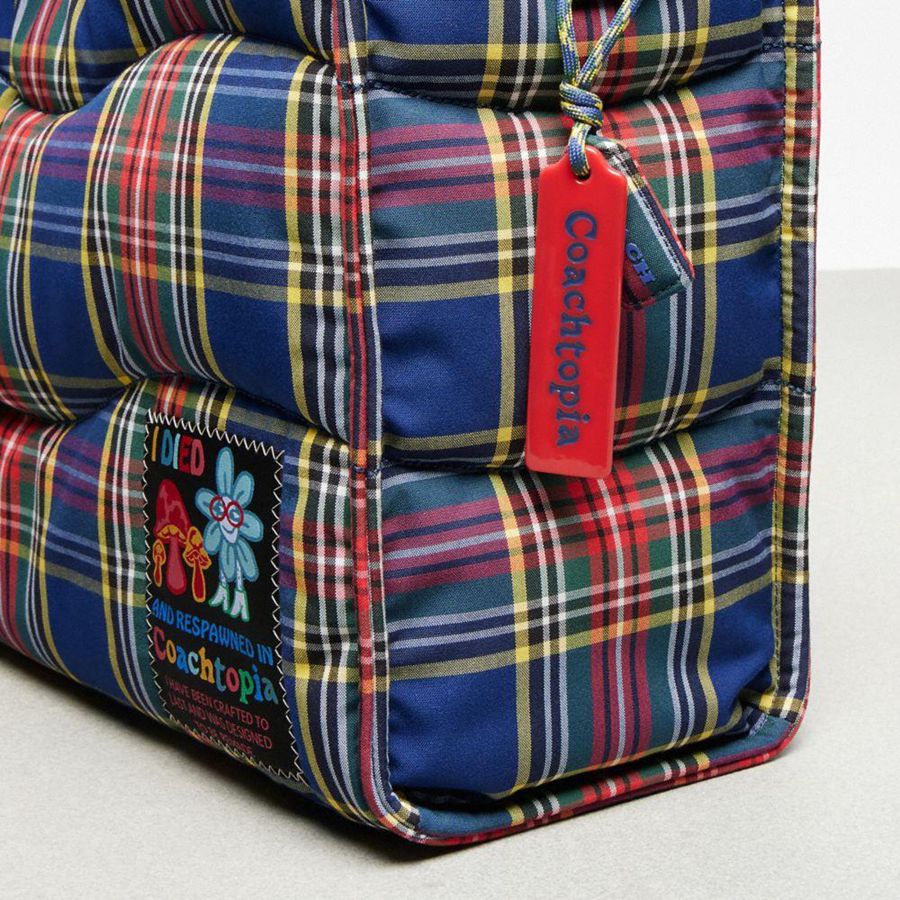 Bolso Tote COACH Topia Loop Tote With Plaid Quilting Mujer Azules | XWVZ-83692