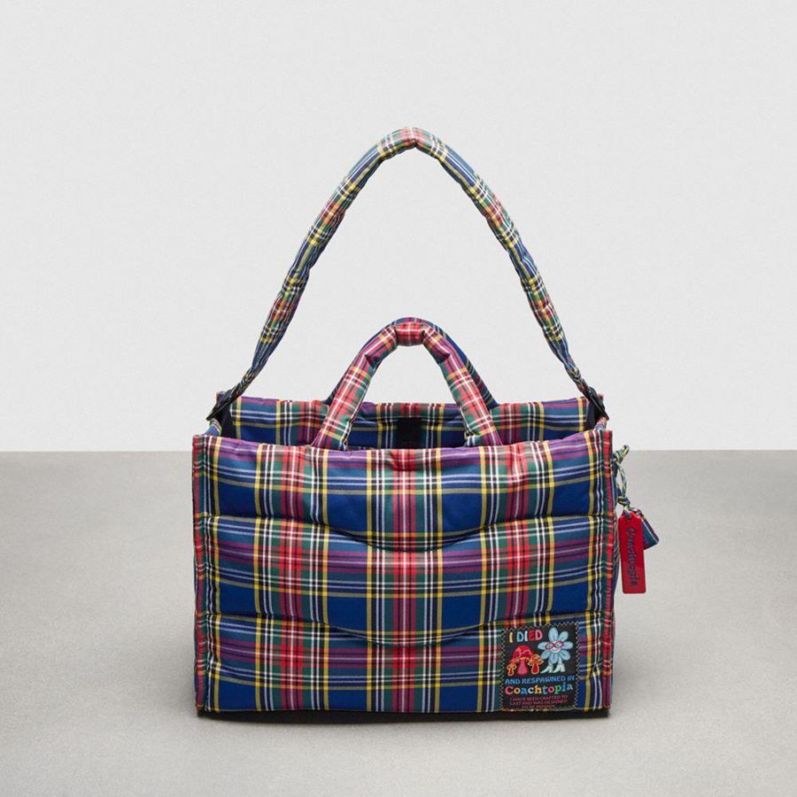 Bolso Tote COACH Topia Loop Tote With Plaid Quilting Mujer Azules | XWVZ-83692