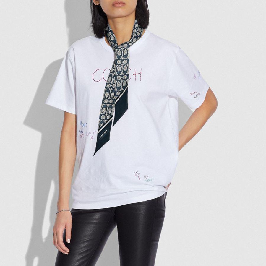 Bufanda COACH Textured Signature Print Silk Skinny Mujer Negros | ONTI-50163