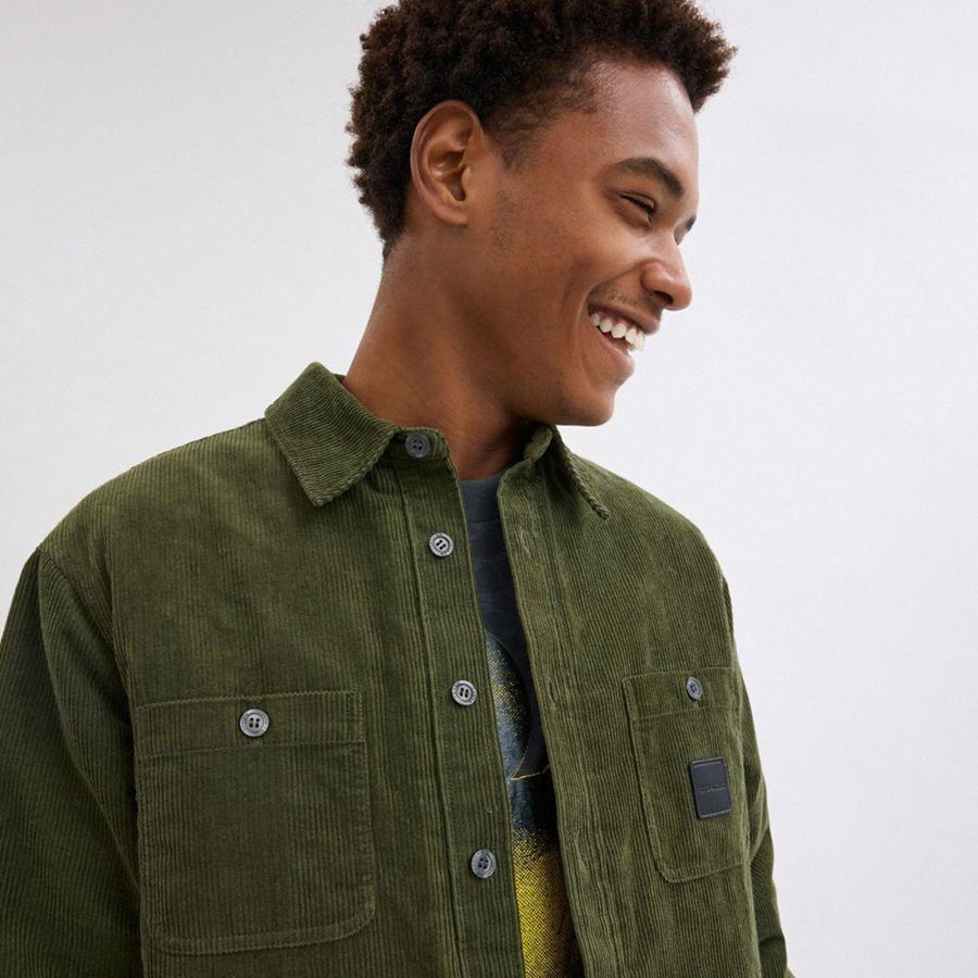 Camisa COACH Corduroy Jacket Hombre Verde Oliva | REQV-75923