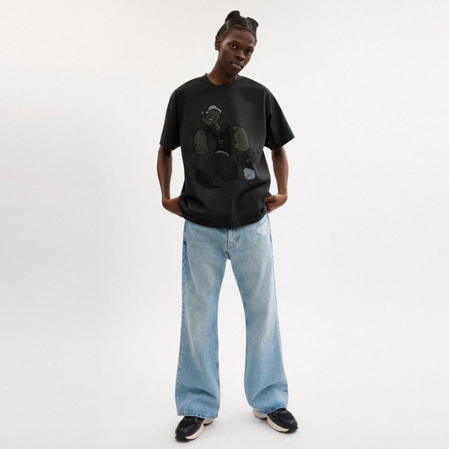 Camiseta COACH X Popeye Relaxed Hombre Negros | JDNX-36810