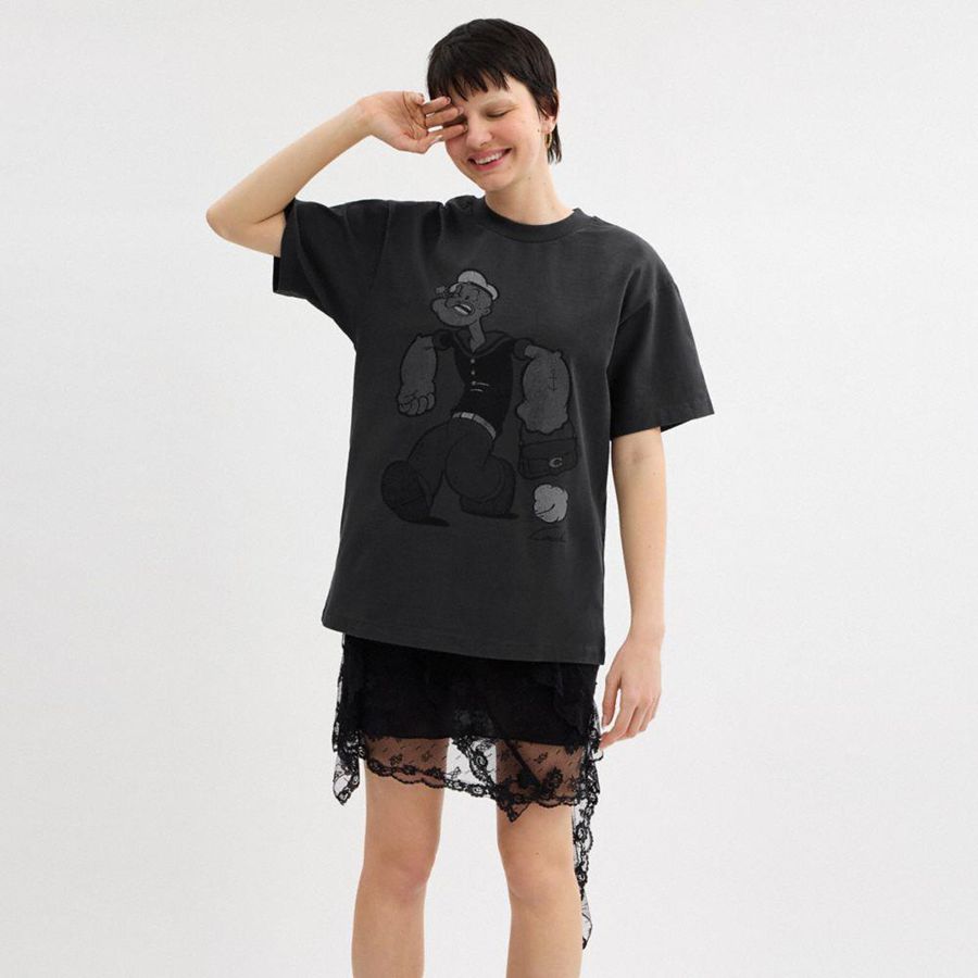 Camiseta COACH X Popeye Relaxed Hombre Negros | JDNX-36810