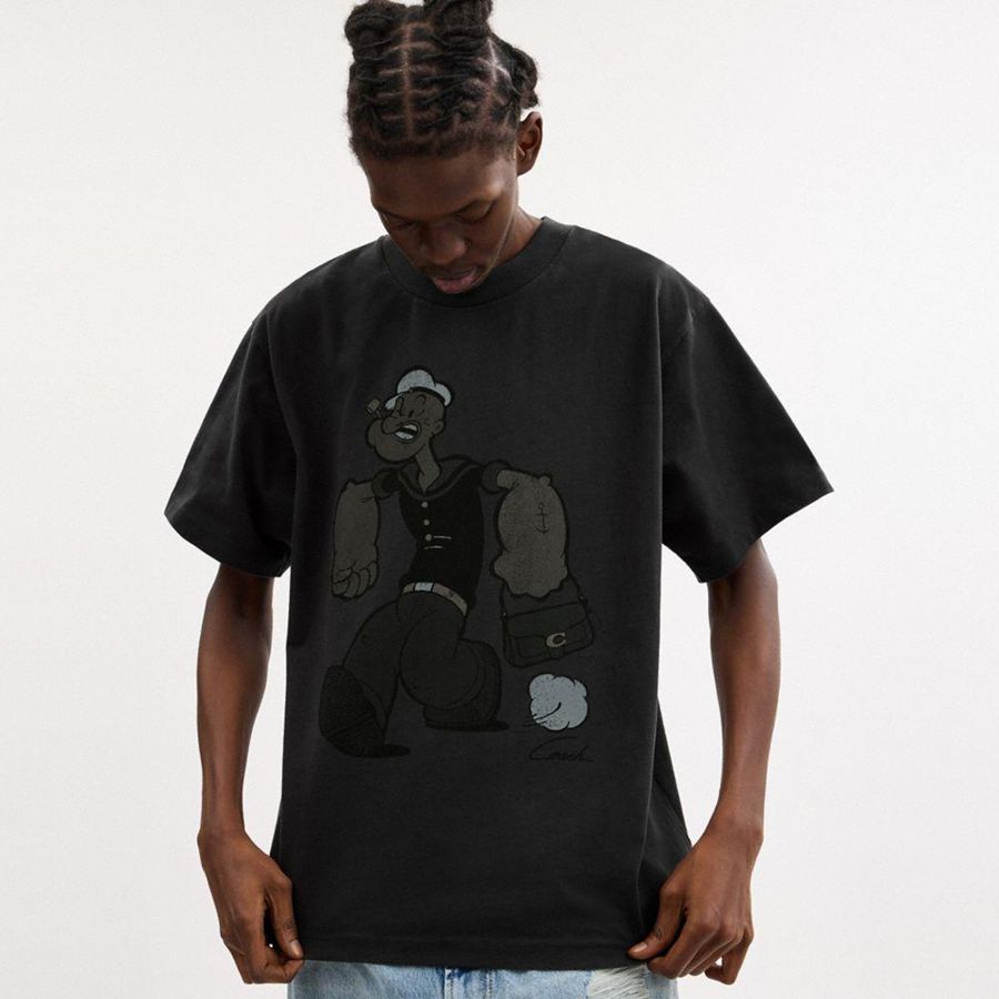 Camiseta COACH X Popeye Relaxed Hombre Negros | JDNX-36810