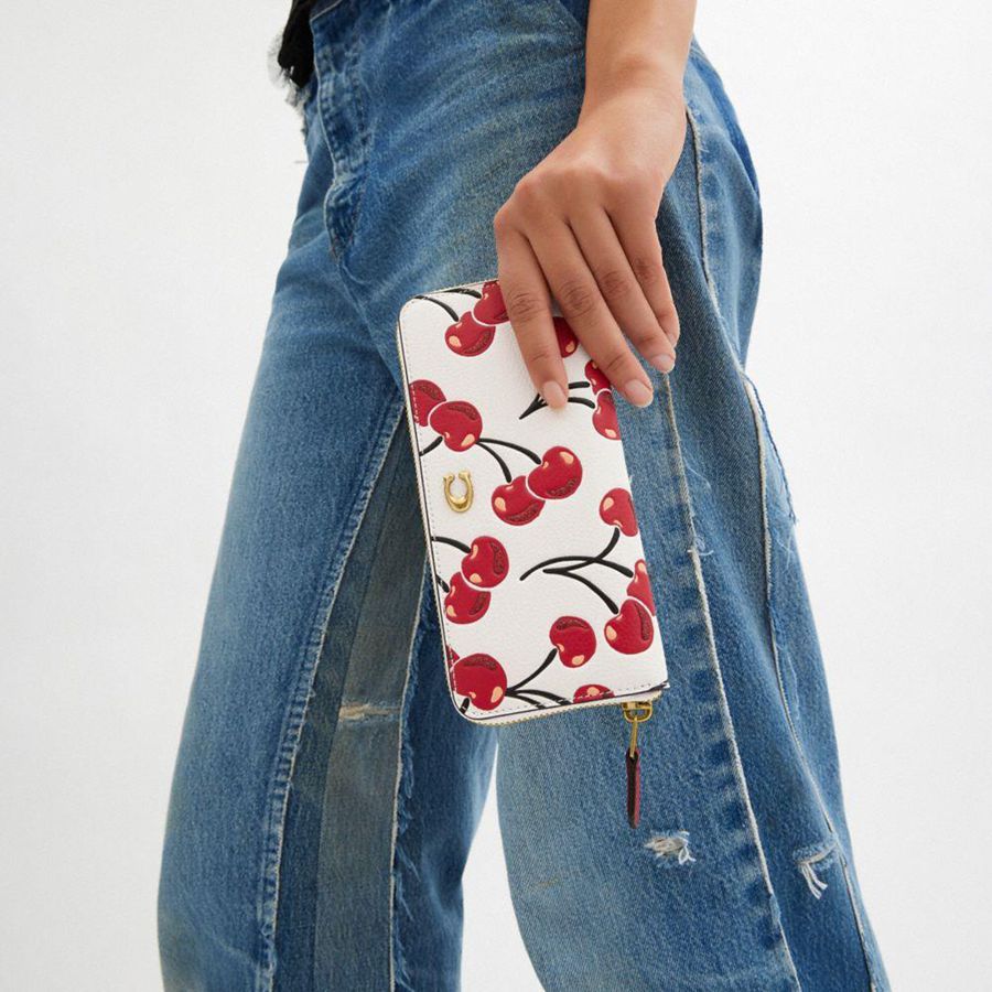 Cartera COACH Essential Slim Accordion Zip With Cherry Print Mujer Rojos | PALR-21063