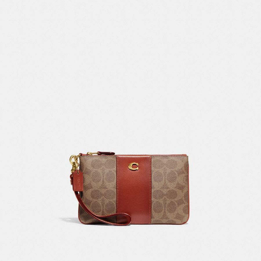 Cartera COACH Essential Small Wristlet In Signature Canvas Mujer Marrom | TNQW-36875