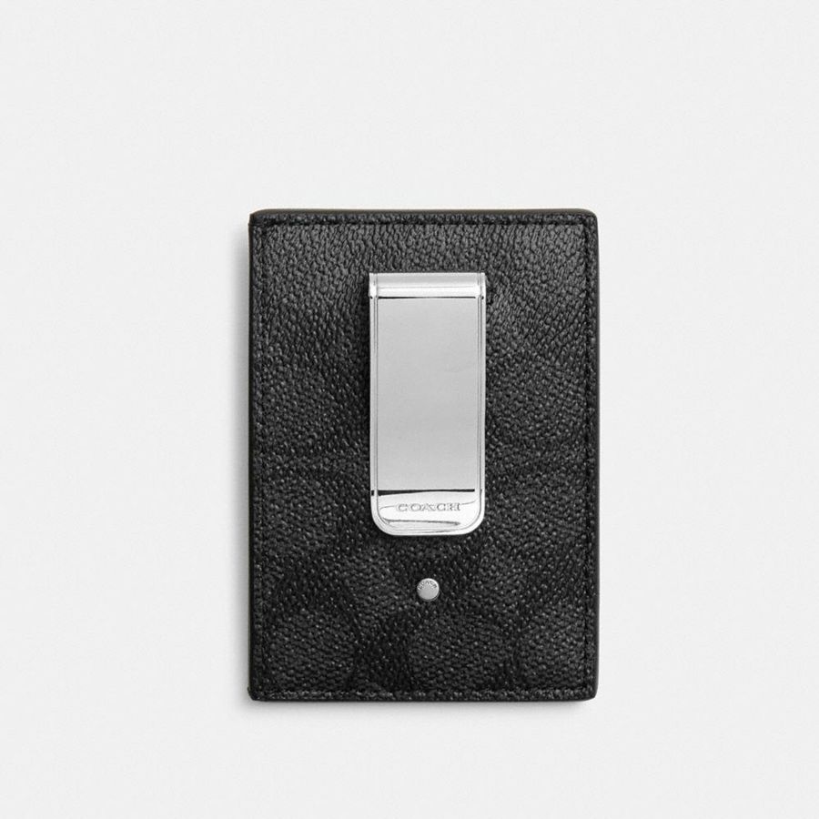 Cartera COACH Money Clip Card Case In Signature Canvas Hombre Grises | KYGA-01247