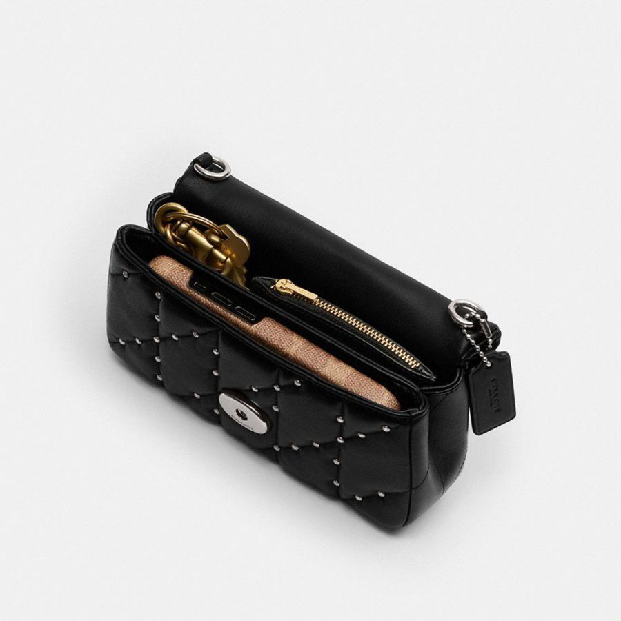 Cartera COACH Tabby Crossbody Wristlet With Pillow Quilting And Crystal Rivets Mujer Negros | MQOG-45031