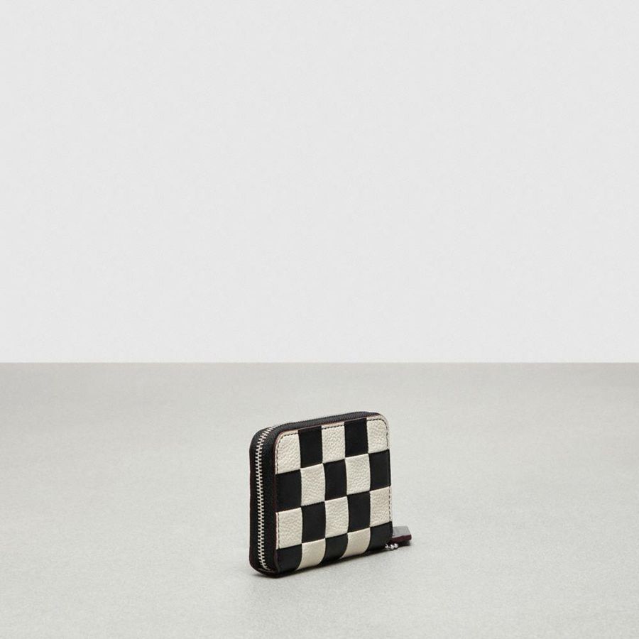 Cartera COACH Zip Around In Checkerboard Upcrafted Leather Mujer Negros | BCOE-07469