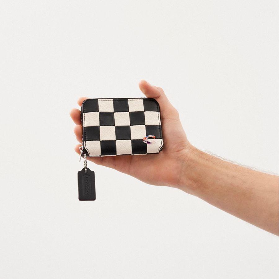 Cartera COACH Zip Around In Checkerboard Upcrafted Leather Mujer Negros | BCOE-07469