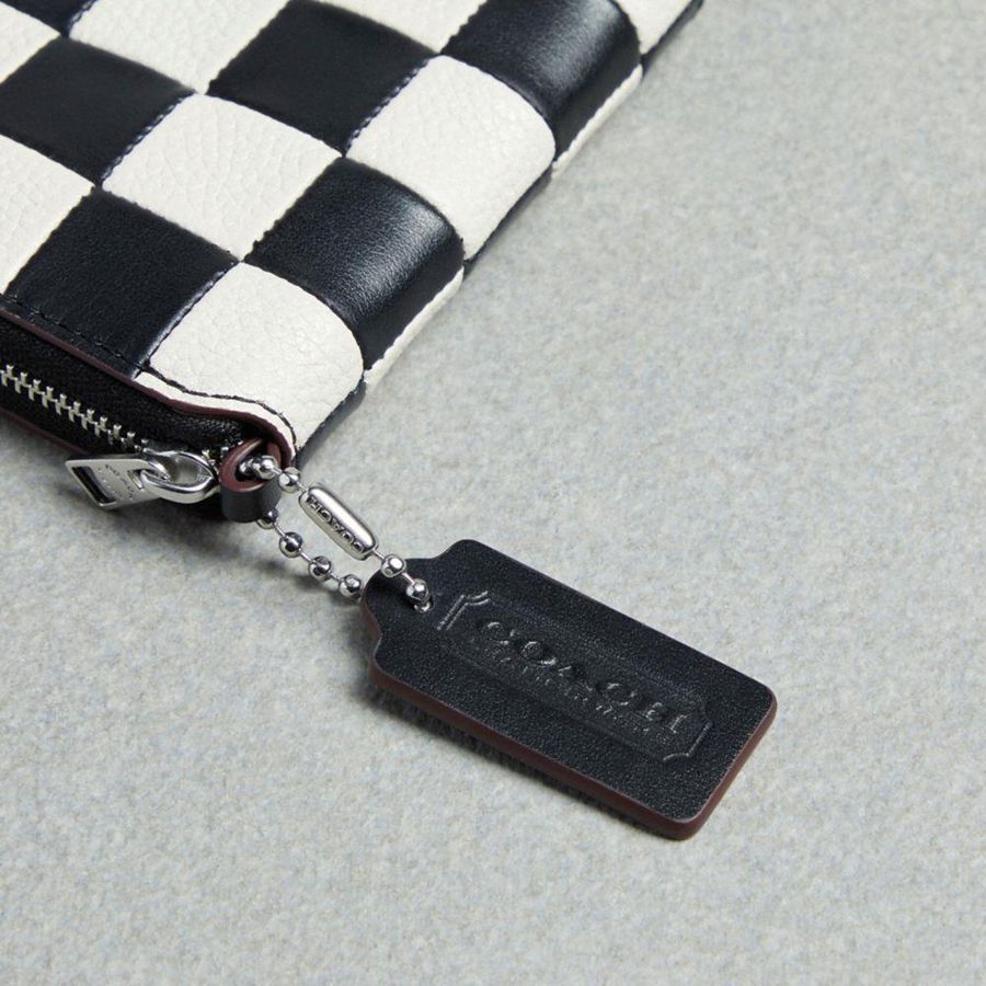 Cartera COACH Zip Around In Checkerboard Upcrafted Leather Mujer Negros | BCOE-07469