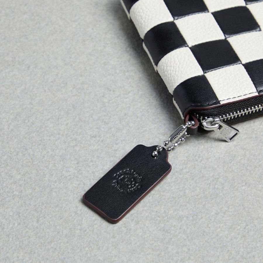 Cartera COACH Zip Around In Checkerboard Upcrafted Leather Mujer Negros | BCOE-07469