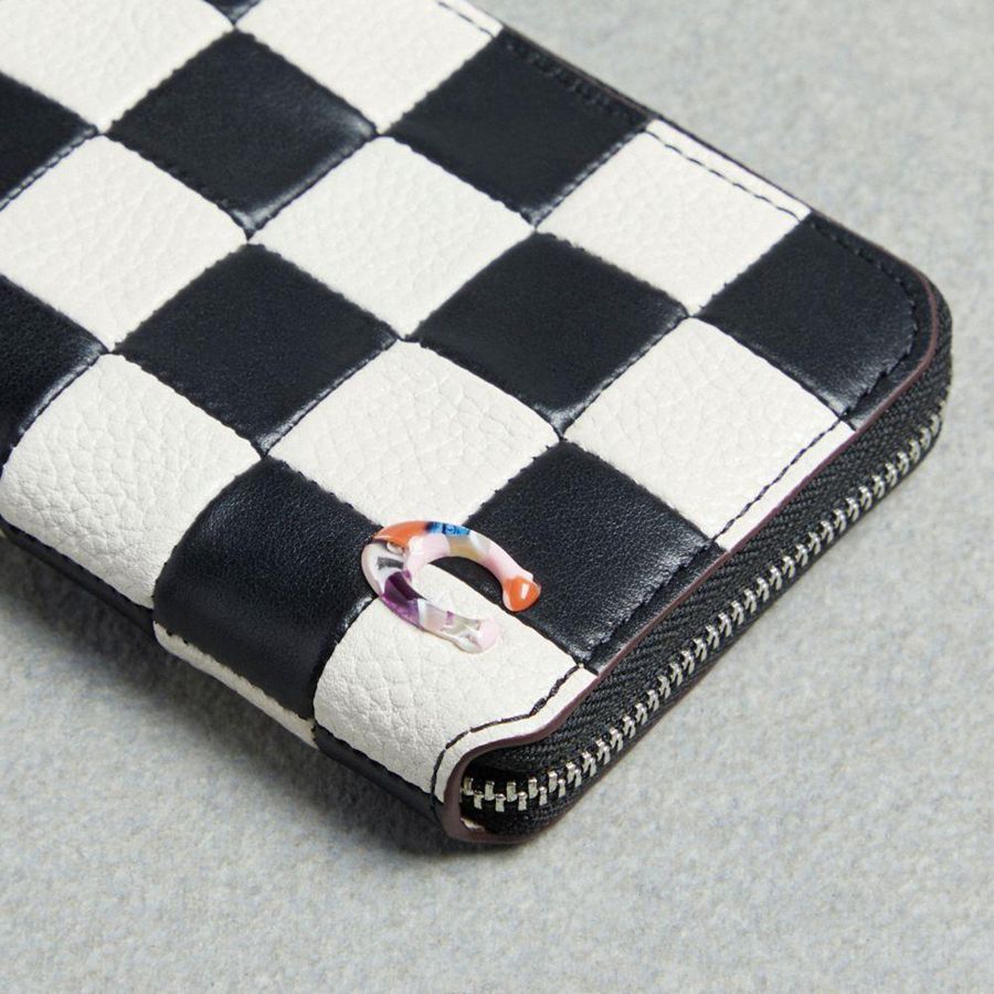 Cartera COACH Zip Around In Checkerboard Upcrafted Leather Mujer Negros | BCOE-07469