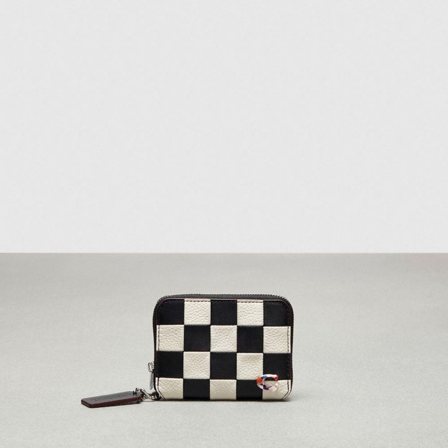 Cartera COACH Zip Around In Checkerboard Upcrafted Leather Mujer Negros | BCOE-07469