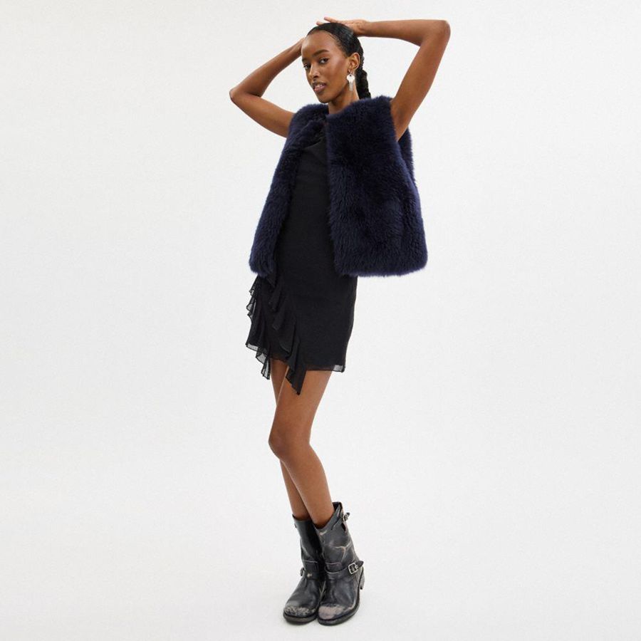 Chaleco COACH Fluffy Shearling Mujer Azules | TAOJ-62510
