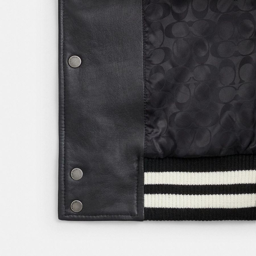 Chamarra COACH Leather Varsity Hombre Negros | BLNC-64253