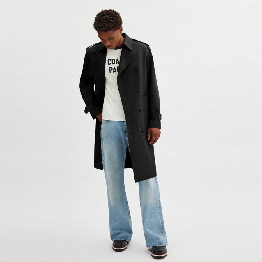 Chamarra COACH Relaxed Trench Coat Hombre Negros | AMFV-03975