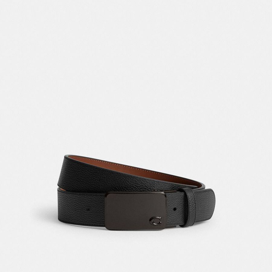 Cinturones COACH Signature Plaque Buckle Cut To Size Reversible, 38 Mm Hombre Negros | WOUQ-67241