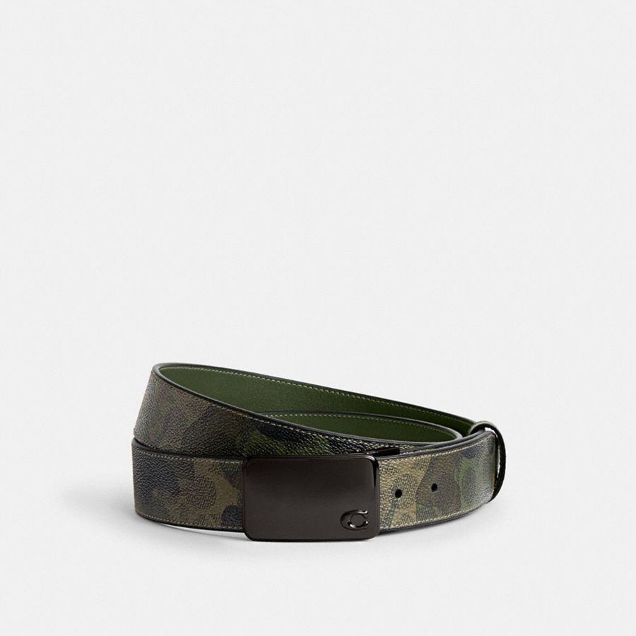 Cinturones COACH Signature Plaque Buckle Cut To Size Reversible With Signature Camo Print, 38 Mm Hombre Verdes | DYBS-87349