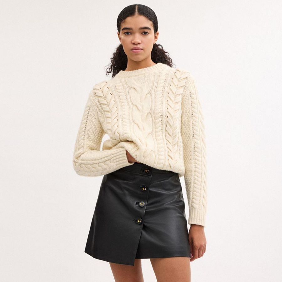 Falda COACH Asymmetrical Leather Mujer Negros | IJVA-35124
