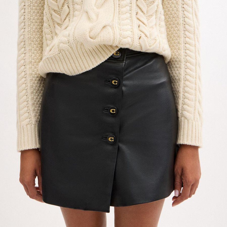 Falda COACH Asymmetrical Leather Mujer Negros | IJVA-35124