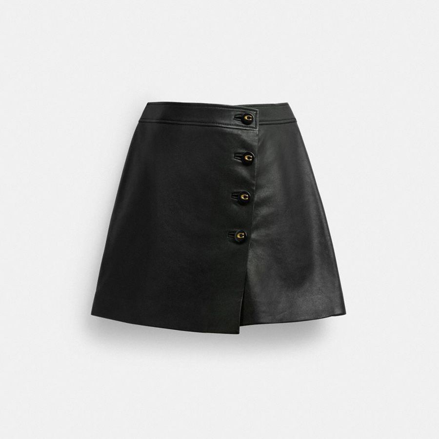 Falda COACH Asymmetrical Leather Mujer Negros | IJVA-35124
