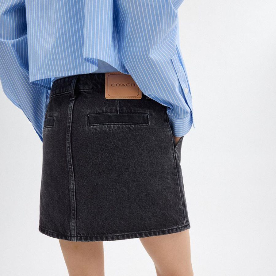 Falda COACH Denim In Organic Cotton Mujer Negros | LXIG-48709