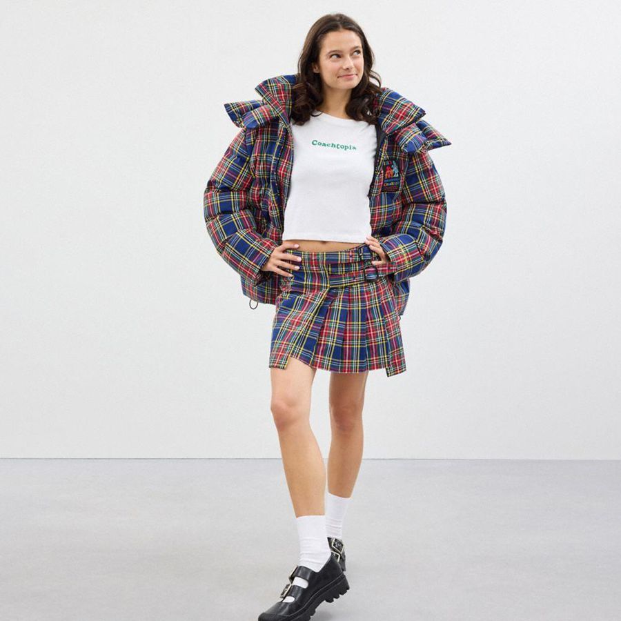Falda COACH Topia Loop Mini With Plaid Pattern Mujer Azules | XATN-51402
