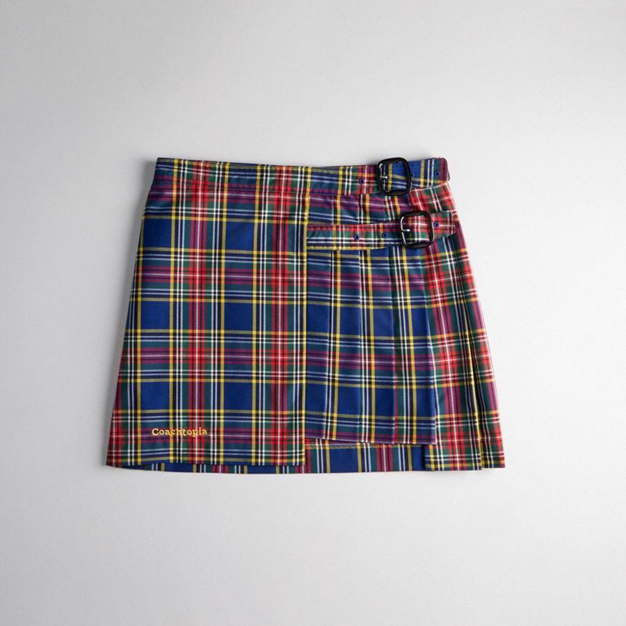 Falda COACH Topia Loop Mini With Plaid Pattern Mujer Azules | XATN-51402