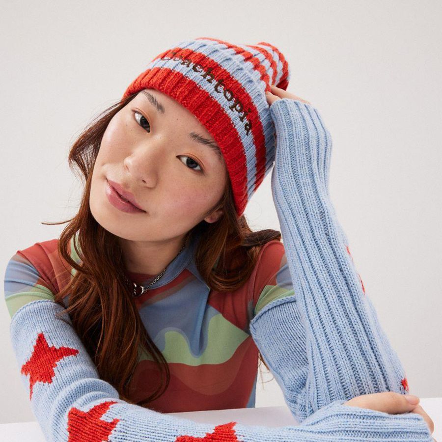 Gorro COACH Beanie With Stripe Pattern Hombre Rojos | VHDS-71248