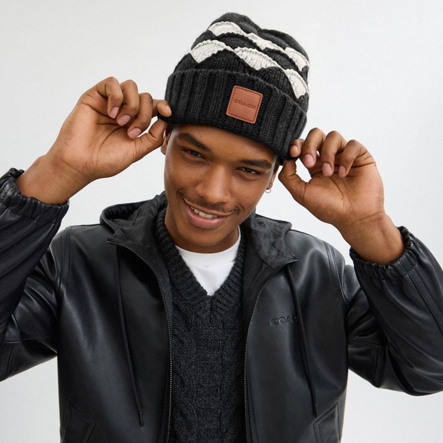 Gorro COACH Bobble Stripe Hombre Negros | RHQG-96521