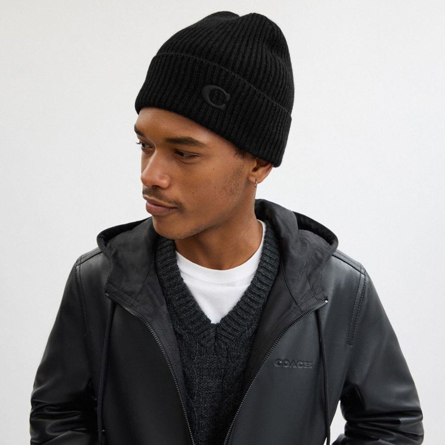 Gorro COACH Knit Hombre Negros | AEPN-27160