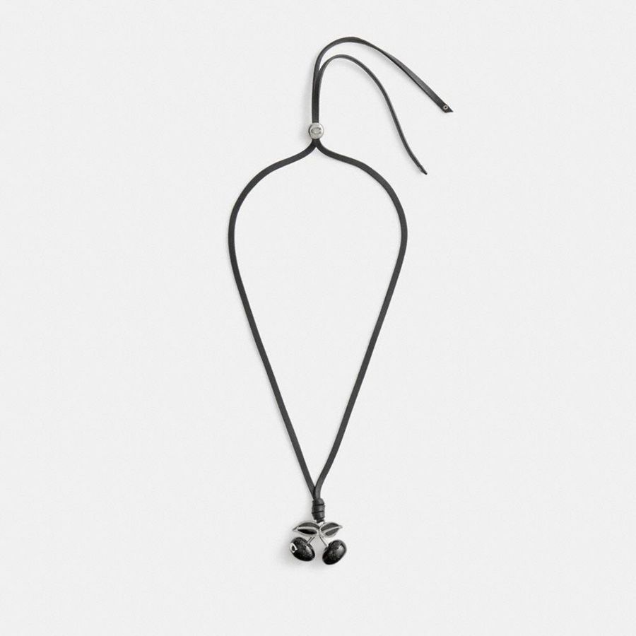 Joyeria COACH Cherry Leather Necklace Mujer Negros | AOFD-16402