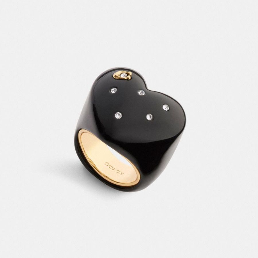 Joyeria COACH Chunky Resin Heart Ring Mujer Negros | WKDP-36479